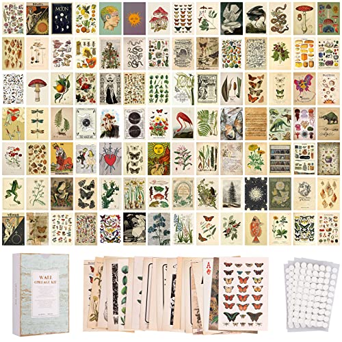 100 Stück Vintage Wall Collage Kit, Vintage Poster Ästhetisches Bild für Schlafzimmer/Wohnheim-Wanddekoration (200 Bilder)