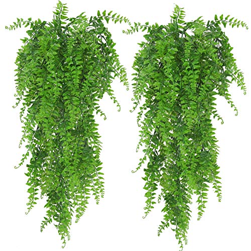 Huryfox Künstliche Pflanzen Hängend Farn Ranken - Kunststoff Ivy Blätter Dekoration für Innen und Außenbereiche, Künstliche Blattpflanzen Deko für Wohnzimmer, Küche, Balkon, Garten, Schlafzimmer