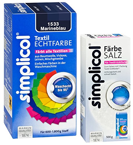 simplicol 1533 Textil Echtfarbe flüssig + 500 g Färbesalz, Marineblau