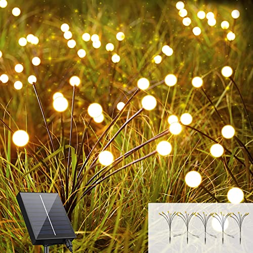 USMEI Solarlampen für Außen Garten, 5 Stück Firefly Solar-Gartenlichter, 10 LED Solar Glühwürmchen Lichter für Gehwege, Hof, Terrasse, Gartendeko