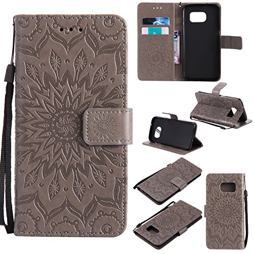 FEYYXI Handyhülle für Samsung Galaxy S7 Edge Hülle Leder Schutzhülle Brieftasche mit Kartenfach Stoßfest Handyhülle Case für Galaxy S7Edge - FEKT20510 Grau
