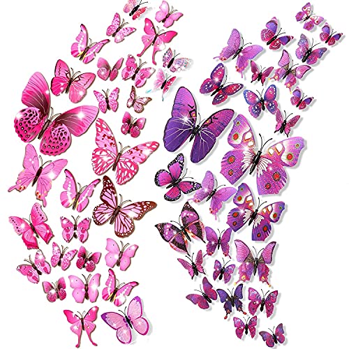 48Stk 3D Schmetterlinge Deko Wanddeko Wandtattoo Schmetterlinge Wand Dekorationen Fenster Wandkunst für Wohnzimmer Schlafzimmer Kinderzimmer Party Büro Zuhause Dekoration