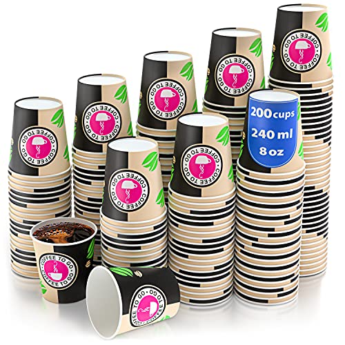 200 Pappbecher 240ml 8 Oz Coffee to Go - Kaffeebecher to Go Zum Servieren von Kaffee, Tee, heißen und kalten Getränken
