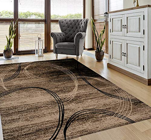 VIMODA Teppich Modern sehr dicht gewebt Kreisel Muster Meliert in Braun Beige, Maße:160x230 cm