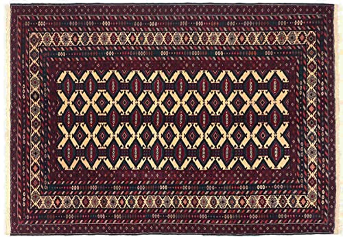 RUG PRINCE Afghan Teppich 120x180 Handgeknüpft Beige Geometrisch Orient Kurzflor Wohnzimmer e
