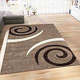 VIMODA Teppich Modern Beige Braun Kreisel Muster, Maße:120x170 cm
