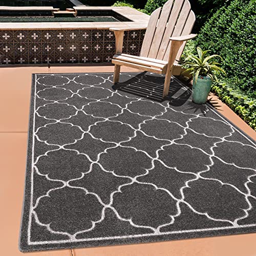SANAT Outdoor Teppich Wetterfest - Teppich für den Innen- und Außenbereich - Balkon Teppich Wasserabweisend - Teppiche für Terrasse, Garten, Küche, Bad oder Wohnzimmer - Grau, 80 x 150 cm