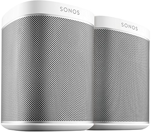 Sonos Play:1 Smart Speaker (Doppelpack Starterset, Kompakter und kraftvoller WLAN Lautsprecher für unbegrenztes Musikstreaming - Feuchtigkeitsbeständiger Multiroom Lautsprecher) weiß