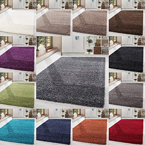 HomebyHome Shaggy Hochflor-Teppich Langflor Wohnzimmerteppich Soft Einfarbig in 14 Farben, Farbe:Marineblau, Grösse:140x200 cm