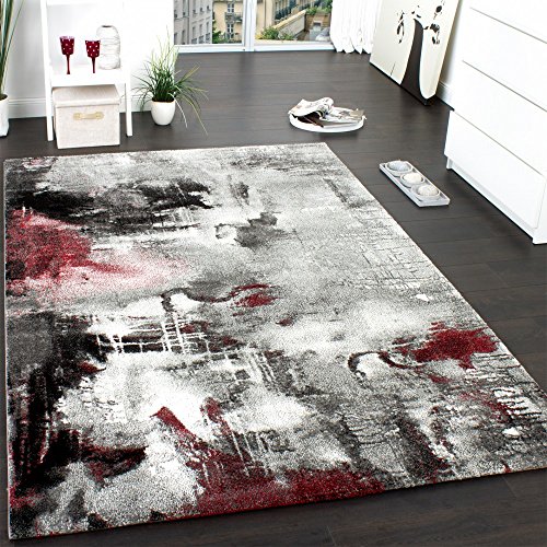 Paco Home Teppich Modern Designer Teppich Leinwand Optik Meliert Schattiert Grau Rot Creme, Grösse:160x230 cm