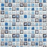 Hode Mosaik Klebefolie Selbstklebend Fliesenaufkleber Dekorative Fliesenfolie für Badezimmer Wand Küche Wasserdicht Leicht zu Reinigen Blau 40X200cm Tapeten