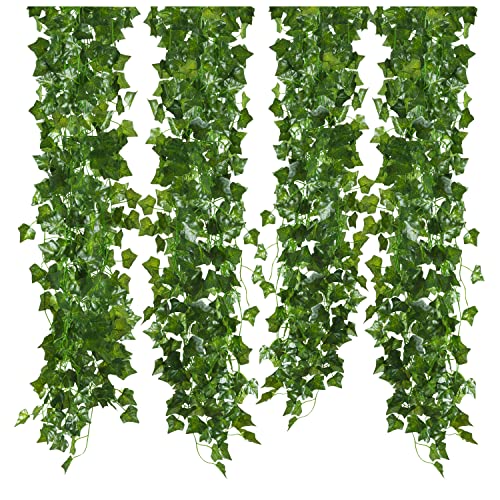 Blumtal Kunstpflanze Efeu Girlande - 12 x 2,28-Meter-Ranken mit grünen Kabelbindern, langlebige, künstliche Pflanzen in lebensechter Optik als Hängepflanze, Wohnungsdeko, Außendeko