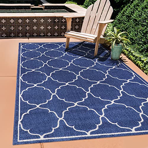 SANAT Outdoor Teppich Wetterfest - Teppich für den Innen- und Außenbereich - Balkon Teppich Wasserabweisend - Teppiche für Terrasse, Garten, Küche, Bad oder Wohnzimmer - Blau, 80 x 150 cm