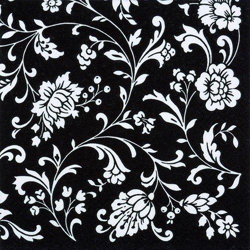 20 Servietten Blumenranken schwarz-weiß/Blumen/Ornamente 33x33cm