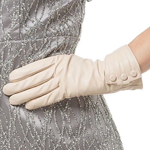 Nappaglo Damen Leder Handschuhe - Touchscreen Lammfell Langes Fleece Futter Winter Warm