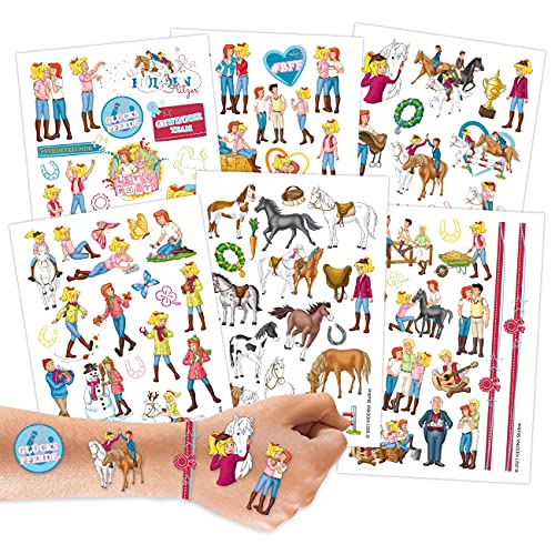 Papierdrachen 100 Tattoos für Kinder - Hautfreundliche Kindertattoos Bibi & Tina - kindgerechte Designs - als Mitgebsel oder Geschenkidee - 100% vegan, geprüft