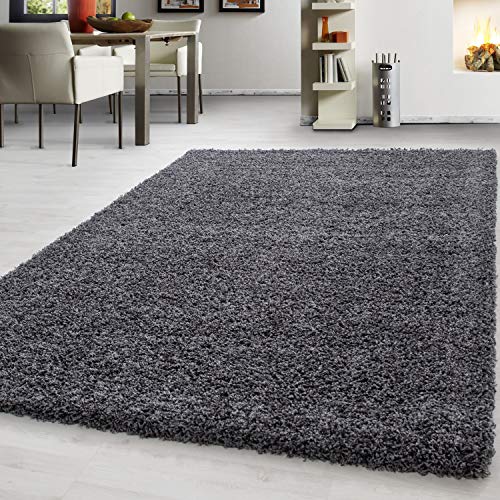 Teppich hochflor Shaggy Teppich modern einfarbig langflor Wohnzimmer teppiche, Maße:300 cm x 400 cm, Farbe:Grau