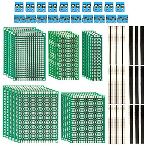 85tlg Lochrasterplatte Leiterplatte Set - ZITFRI Doppelseitig Lochrasterplatte Platine PCB Universal Board Kit inkl. 25pcs Lochrasterplatine+ 40pcs Kopfleiste (40Pin) + 20pcs Screw Terminal