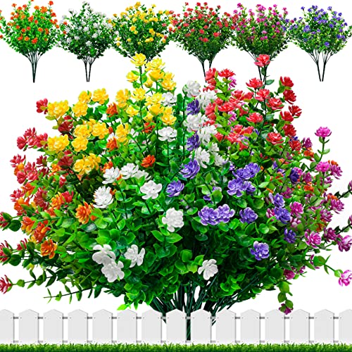 Elecoutek 12 Bündel Kunstblumen für Außen, Künstliche Blumen UV Beständige Plastikblumen Deko, Wetterfeste Künstliche Balkonpflanzen für Balkon Garten Balkonkasten Blumenkasten Outdoor und Indoor