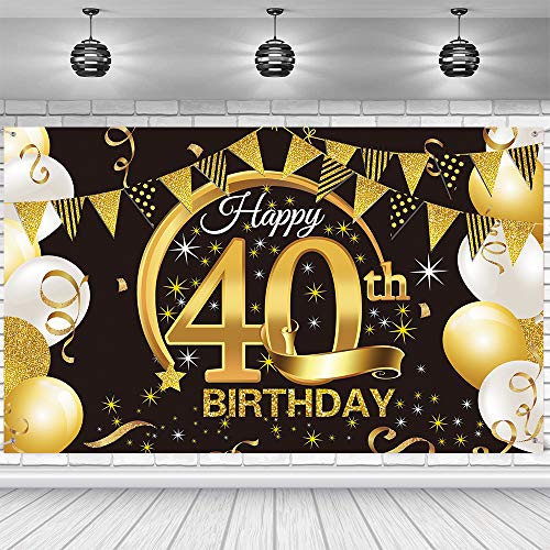 Jahrestag Hintergrund Banner,Hintergrund „Happy Birthday“,Extra Großes Gold Zeichen Plakat,Hintergrund Banner Happy Birthday,Jahrestag Foto,Geburtstag Party Dekorationen (Schwarz / 40 Jahre alt)