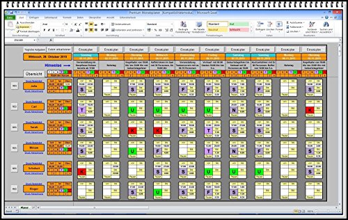 Elektronischer digitaler Dienstplaner Monatsplan Schichtplaner Einsatzplan Excel Software mit persönlichem Dienstplan und Lohnabrechnung