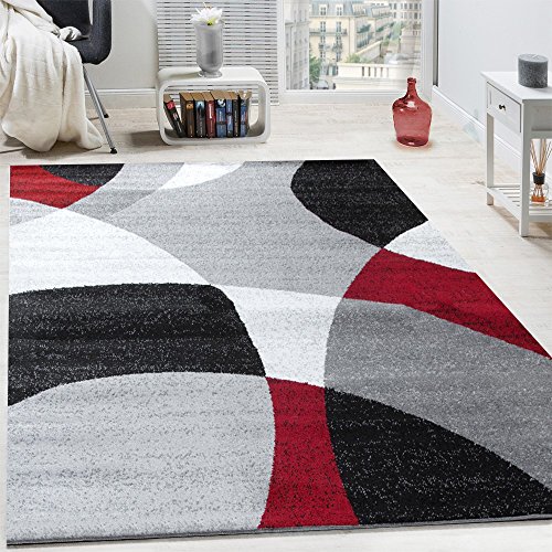 Paco Home Designer Teppich Kurzflor Teppich Modern Abstrakte Halbkreise Muster In Rot Grau, Grösse:160x220 cm