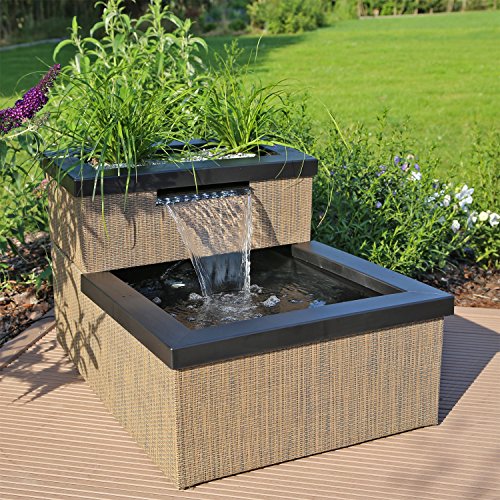 CLGarden Miniteich MTWS1 mit Wasserfall LED Beleuchtung Pumpe Set Mini Teich für Garten Balkon Terrasse