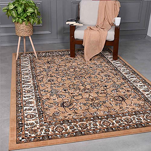 VIMODA Klassisch Orient Teppich dicht gewebt Wohnzimmer Beige Braun, Maße:40x60 cm