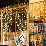 WEARXI Lichterkette, 3×3m 300 LED Lichtvorhang, 8 Modi LED Lichterkette Vorhang für Innen & Außen, Lichterkette für Outdoor, Zimmer, Party, Balkon deko, Weihnachtsdeko(Warmweiß)