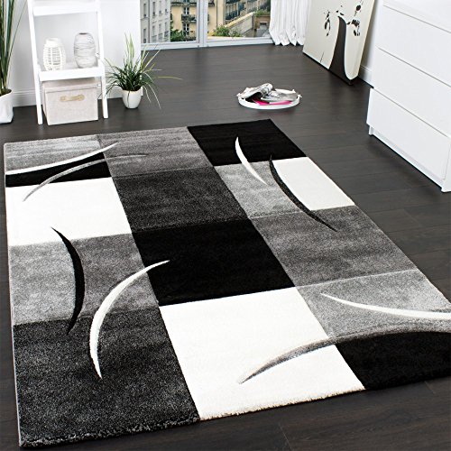 Paco Home Designer Teppich mit Konturenschnitt Muster Kariert in Schwarz Weiss Grau, Grösse:80x150 cm