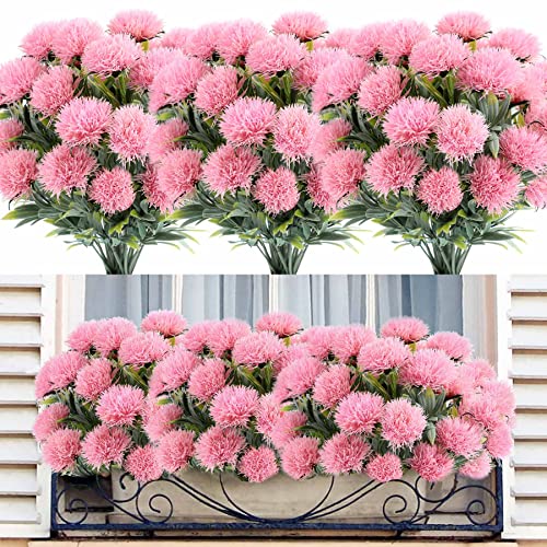 ALAGIRLS 6 Stück Kunstblumen wie Echt Rosa Löwenzahn Balkon Kunstpflanzen Deko Garten Schlafzimmer H2302-Pink