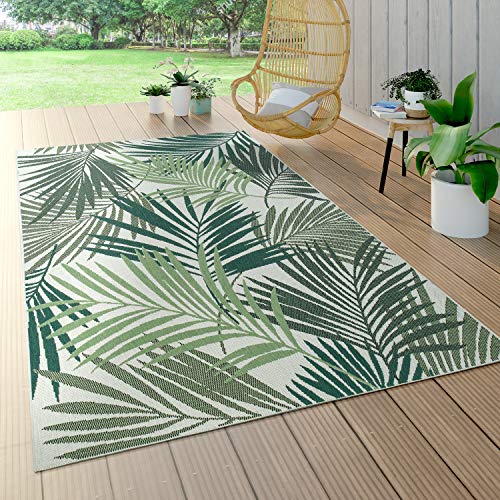 Paco Home In- & Outdoor Teppich Flachgewebe Jungel Gecarvtes Florales Palmen Design Grün, Grösse:120x170 cm