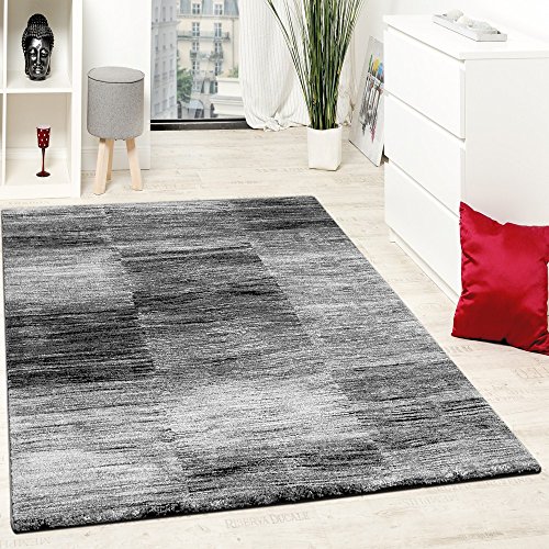 Paco Home Designer Teppich Modern Wohnzimmer Teppiche Kurzflor Karo Meliert Grau Schwarz, Grösse:160x220 cm