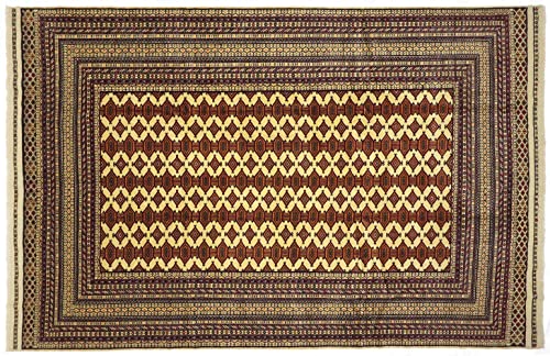 RUG PRINCE Afghan Teppich 200x300 Handgeknüpft Beige Geometrisch Orient Kurzflor Wohnzimmer b