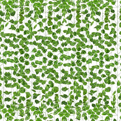 Efeu Künstlich Girlande, 12 Stück Grün Efeugirlande Künstliches Hängend Pflanzen Efeu Blätter Girlande für Hochzeit, Wand, Garten Balkon Dekoration 2m (B)