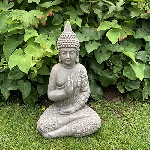 K&L Wall Art Meditierende Buddha Figur für Indoor und Outdoor 33cm Feng Shui Dekofigur Kunststein Statue Zen Gartendeko Stein (33cm Beton Optik)