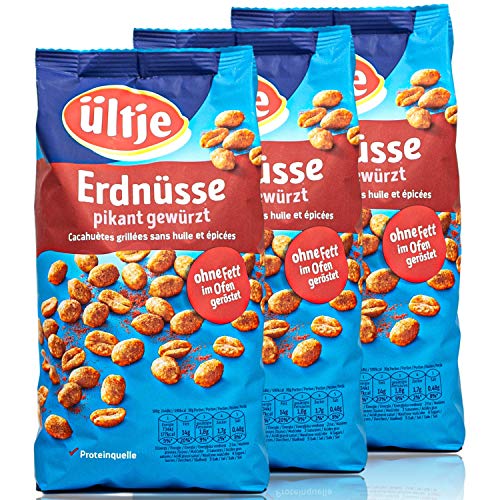 ültje - 3er Pack Erdnüsse pikant gewürzt in 900 g Packung - Erdnusskerne geröstet (Großpackung)