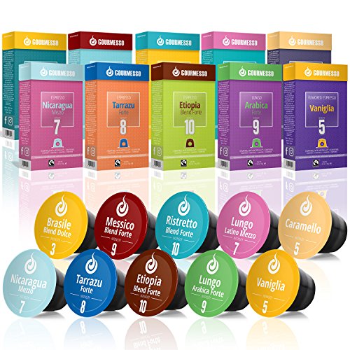 Gourmesso Testbox - 100 Nespresso kompatible Kaffeekapseln – Fairtrade – 10 verschiedene Sorten