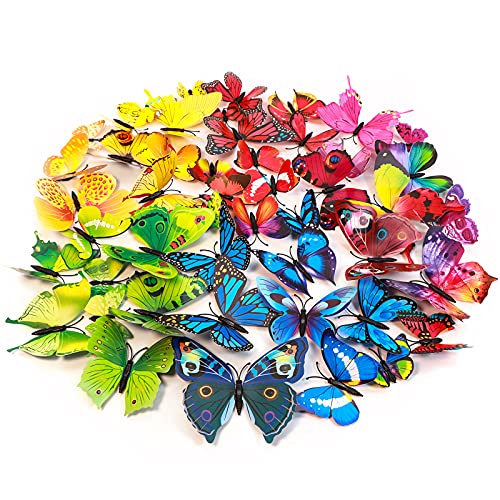 Imbry 72 Stück 3D Schmetterling Aufkleber Wandsticker Wandtattoo Wanddeko für Wohnung, Raumdekoration Klebepunkten+ Magnet (12 Blau + 12 Colour + 12 Grün + 12Gelb + 12 Rosa + 12 Rot) (Schmetterling)