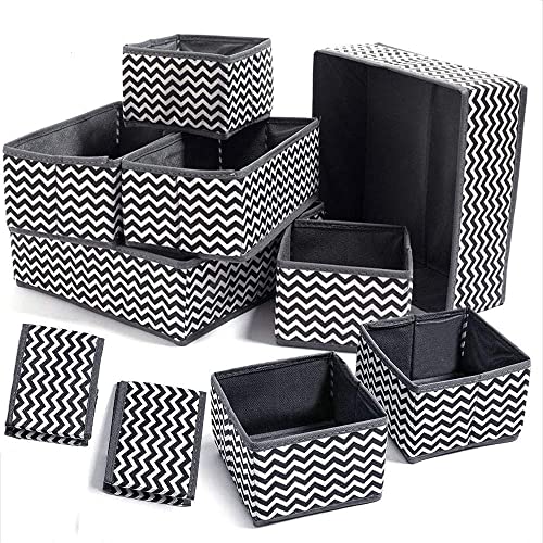 Evance 10 Stück Aufbewahrungsbox Stoff Set faltbar Unterwäsche Socken Organizer Ordnungsbox Faltbox Stoffbox für Schubladen Schrank Tische Ordnungssystem (10 Stück)