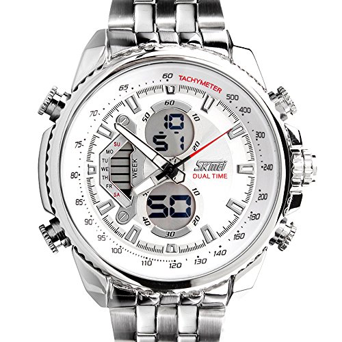 Sunjas Herrenuhr Uhr Armbanduhr Quarzuhren Watch Sportuhr Edelstahl Wasserdicht Uhr (Weiss)