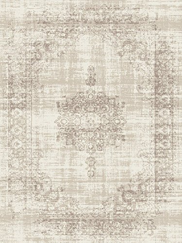 LIFA LIVING 160 x 230 cm Vintage Teppich für Wohnzimmer und Schlafzimmer, Wohnzimmerteppich mit Muster Orientalisch, Creme Beige, aus weicher Wolle