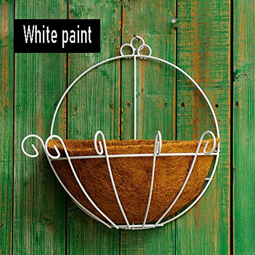 YUXINYAN Blumentopf Balkon Metall Wandbehang Planter Basket - ideal for Indoor oder Outdoor Plants Coir Liner-Wandhalterung (9inch 12 Zoll) PflanzküBel AußEn (Color : White, Size : L)