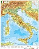 Italien physisch mit UNESCO-Welterbestätten und Nationalparks - Wandkarte / Poster NEUE AUFLAGE