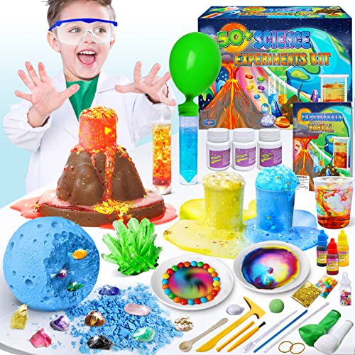UNGLINGA 50+ Wissenschaft Experimente Kit für Kinder, STEM Aktivitäten Spielzeug Geschenke für Jungen Mädchen Chemie Set, Edelstein Ausgrabung, Vulkan