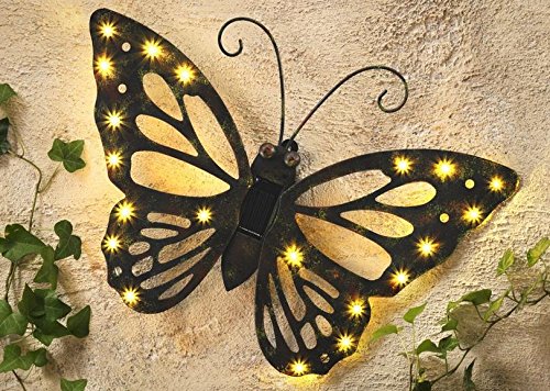abc HOME | Wanddeko Schmetterling | LED´s | Solarpanel | Lichtsensor | 42 cm B