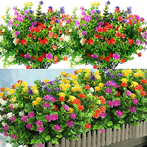 Duciotey 12 Bündel künstliche Sträucher, künstliche Blumen, UV-Kunstpflanzen, künstliche Pflanzen im Freien – künstliche Pflanzen und Blumen für Zuhause, Garten （Mehrfarbig）