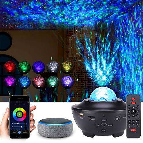 Smart LED Sternenhimmel Projektor mit Bluetooth Lautsprecher, Kompatibel mit Alexa/Google Assistant, Nachtlicht mit Adapter und Fernbedienung für Kinder Erwachsene Zimmer Dekoration