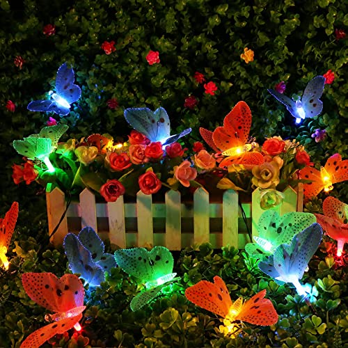 IMAGE Solar Lichterkette Schmetterling Lichtschlauch 6 Meter 20 LED Lichter wasserdicht und langlebig 2 Beleuchtungsmodi Betriebene Außenlichterkette für Terrasse, Hinterhof, Garten und Balkon Deko