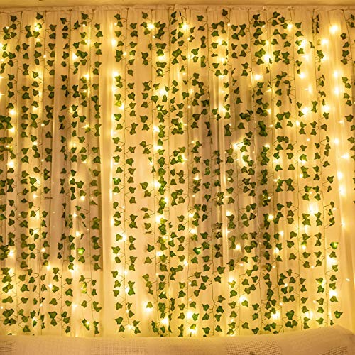 KASZOO 12 Stück künstlich Efeugirlande Efeu, Künstliches Hängend Efeu mit 200 LED-Licht,für Hochzeit Party Garten Wohnung Balkon